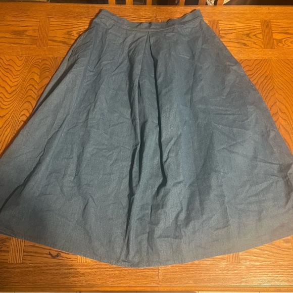 Naya Rea A-Line Pleated Denim Midi Skirt Sz UK 14 or US 10 High Waist Flowy Chic - Picture 3 of 16